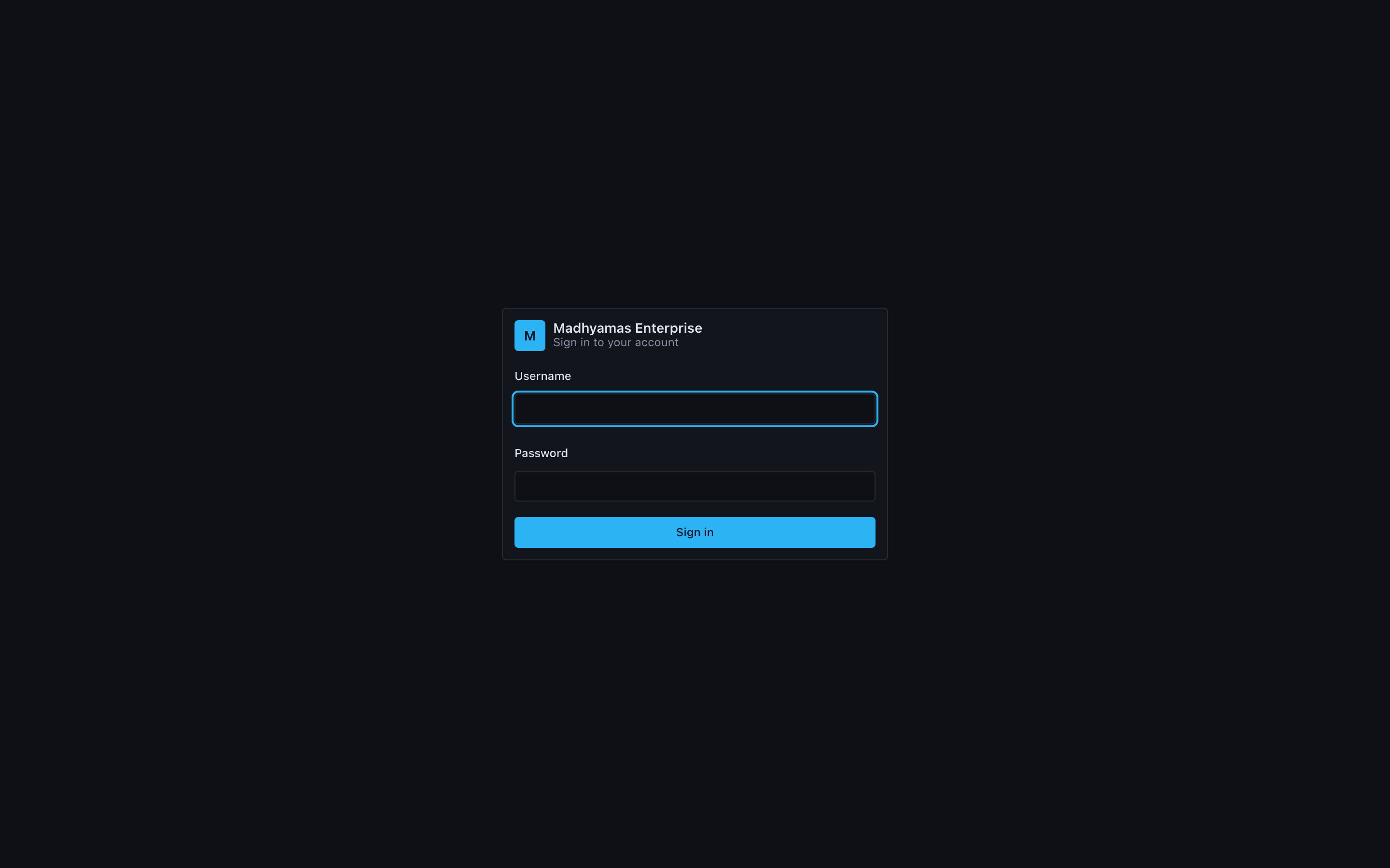 Enterprise login screen
